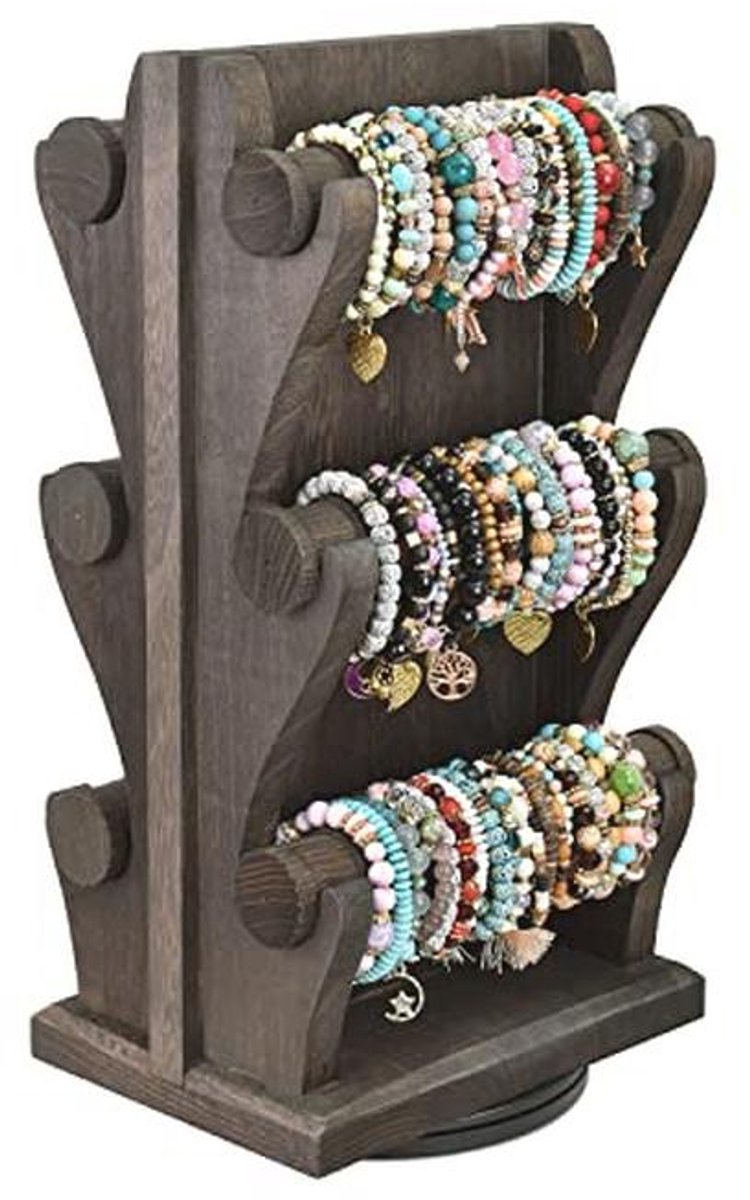 Dubbelzijdige roterende houten sieraden display stand voor armbanden