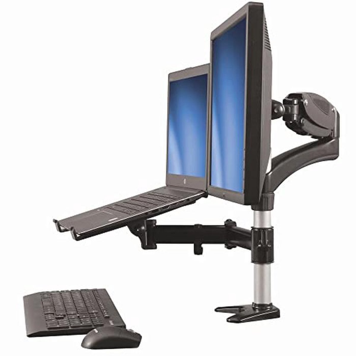 Monitorarm met laptopstandaard - verstelbare hoogte en dubbele schermondersteuning
