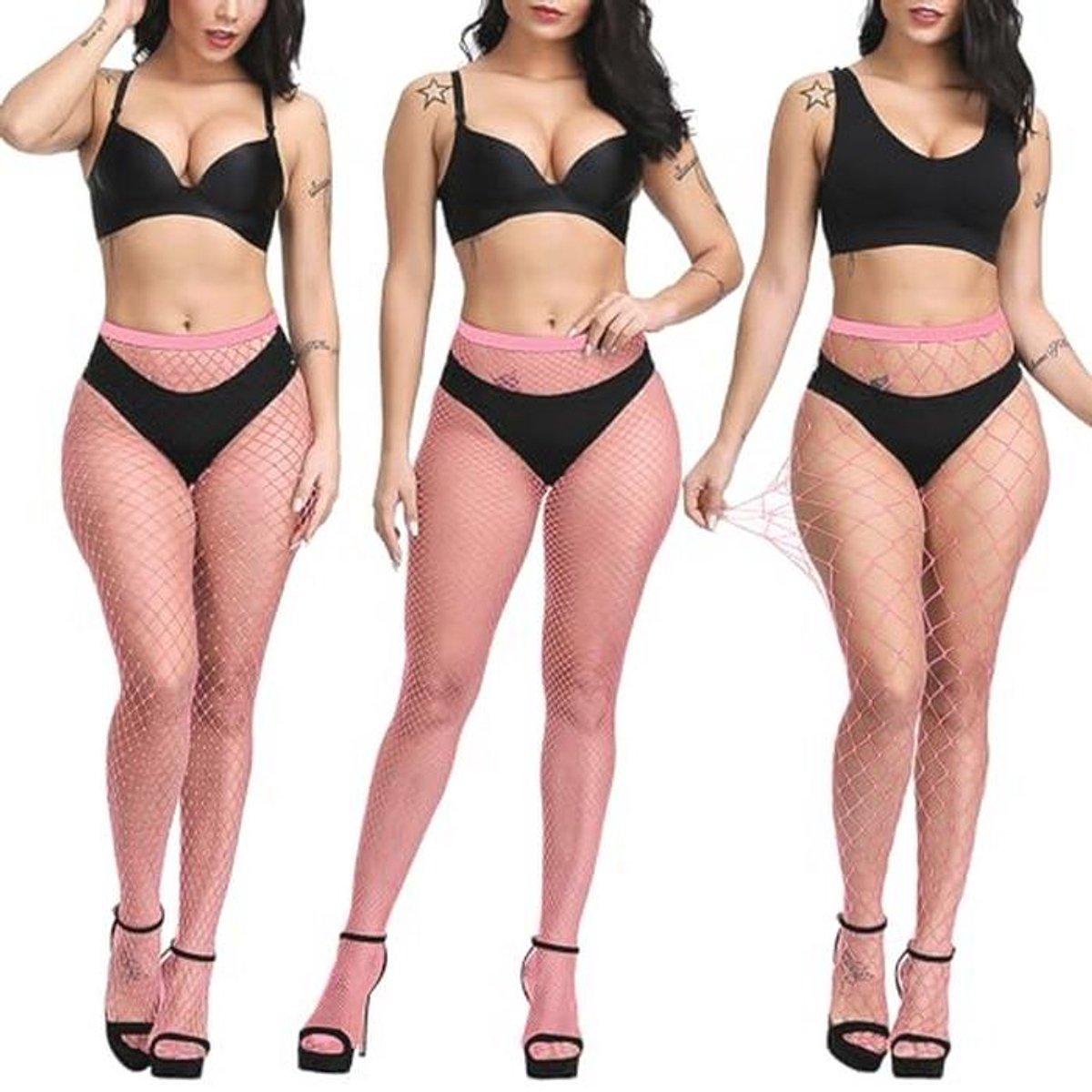 Hoge Taille Visnet Netkousen voor Dames - 3 Paar