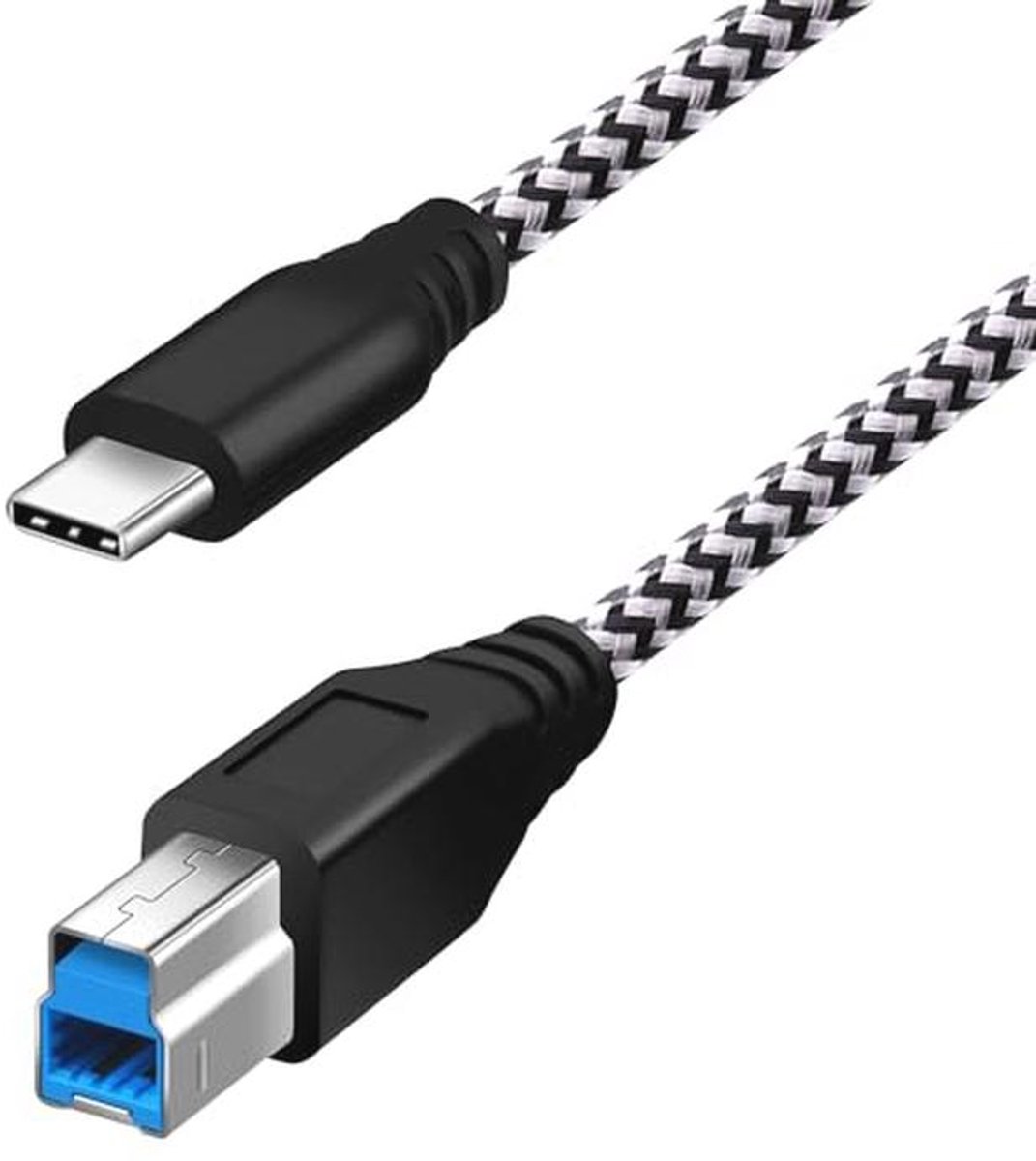 Type C naar USB B 3.0 kabel - Nylon gevlochten White 1,8 m