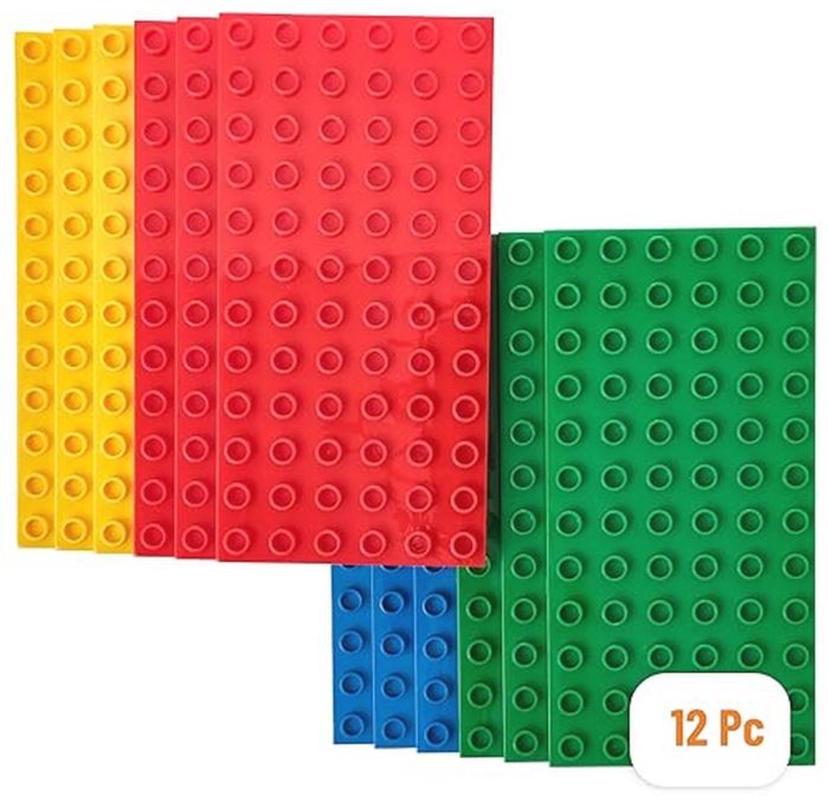 Bouwplaten Set - 12 Stapelbare Bouwplaten in Basiskleuren - 100% Compatibel met Grote Bouwstenen