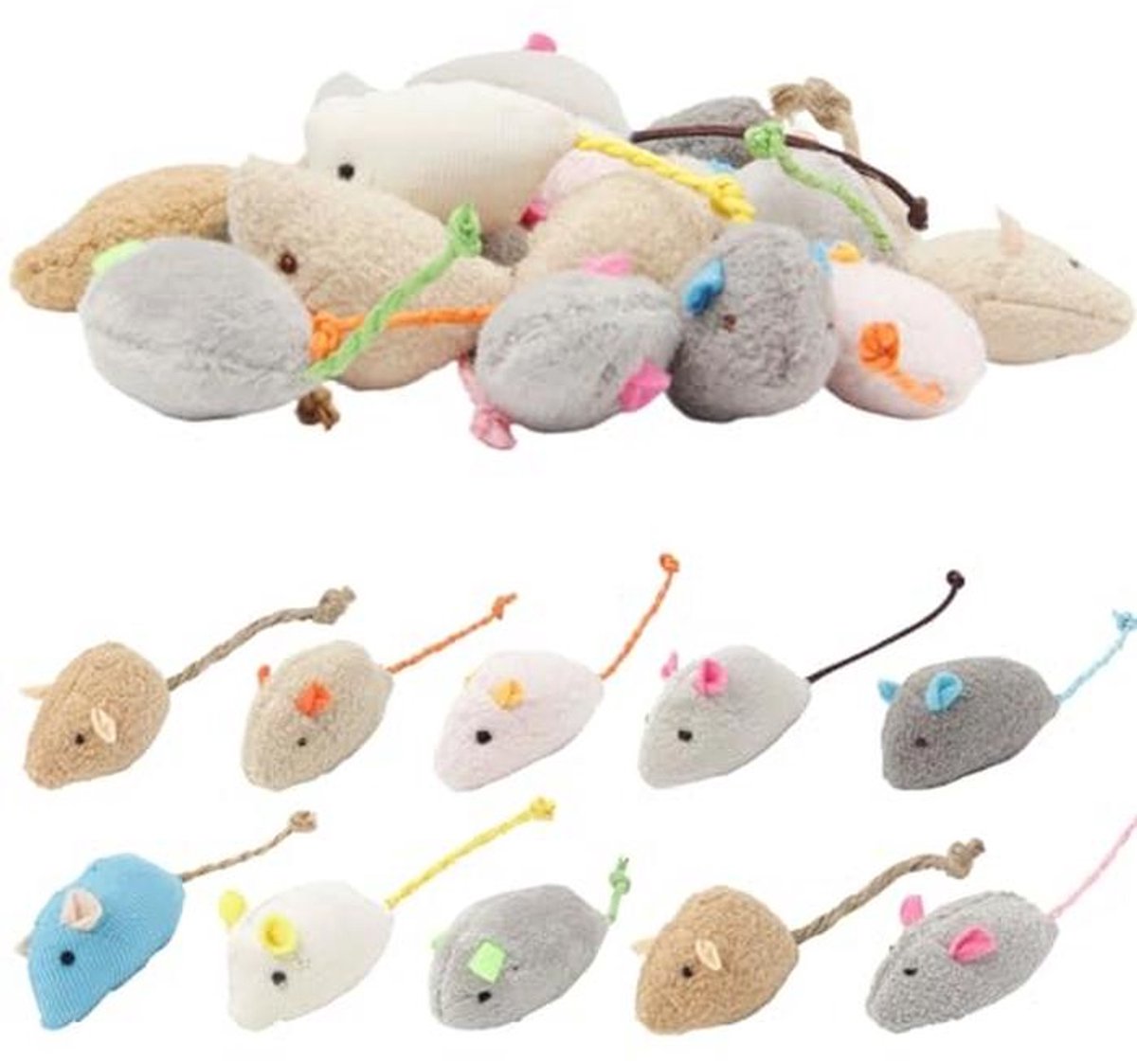 Interactief Kattenspeelgoed - 20 Pluche Muizen in 10 Kleuren voor Katten en Kittens