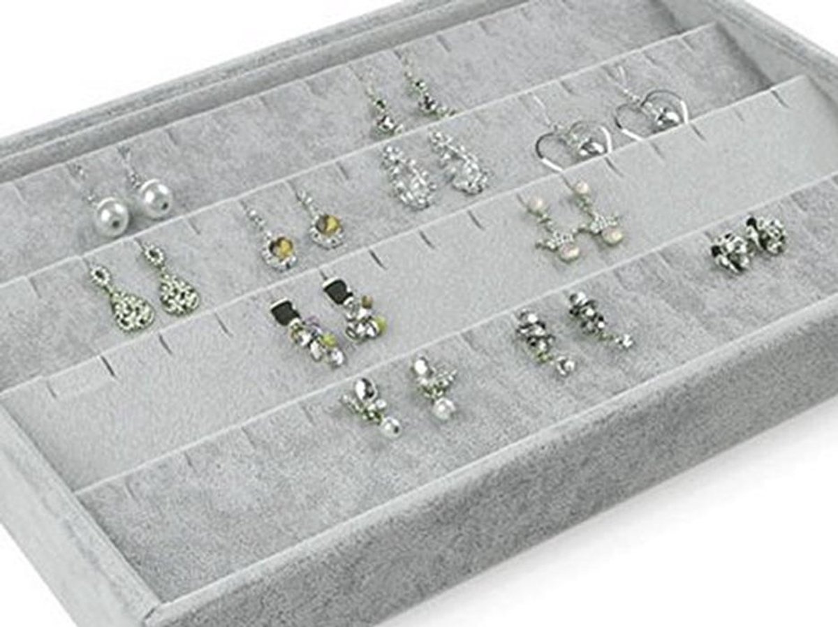 Juwelendoos van grijs fluweel voor sieraden - Voor halskettingen, armbanden, ringen en oorbellen