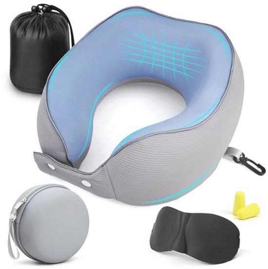 Reiskussen, nekkussen vliegtuig, reiskussen, traagschuim, nekkussen reizen met slaapmasker, oordopjes, tas, ideaal voor reizen, vliegtuig, auto, kantoor