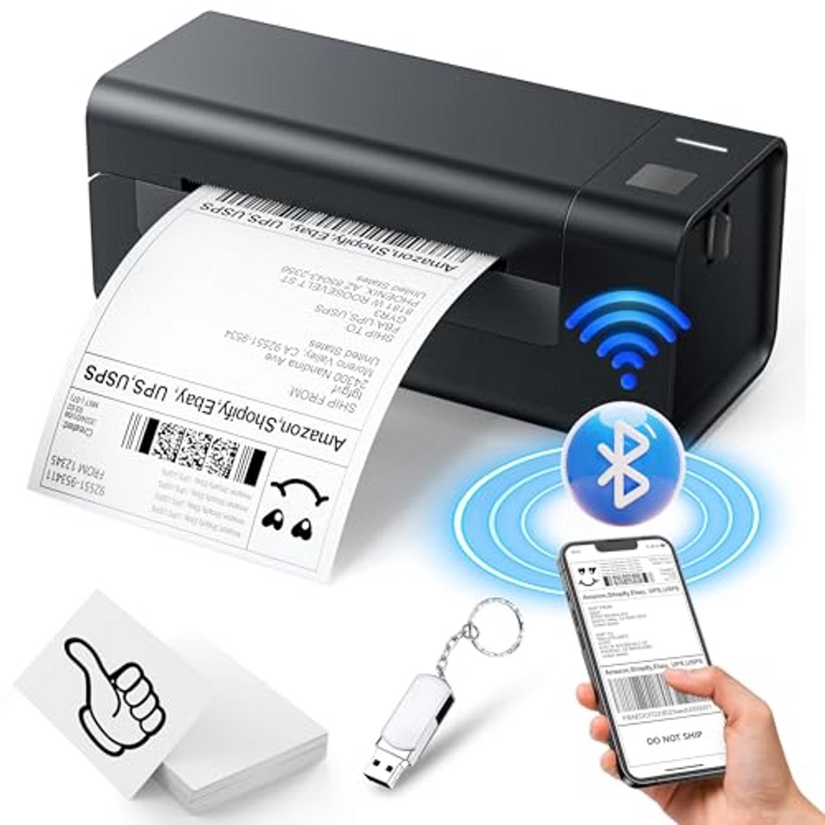 Thermische labelprinter voor kleine bedrijven - 4x6 Bluetooth verzendlabelprinter, compatibel met Windows, Mac, iOS, Android