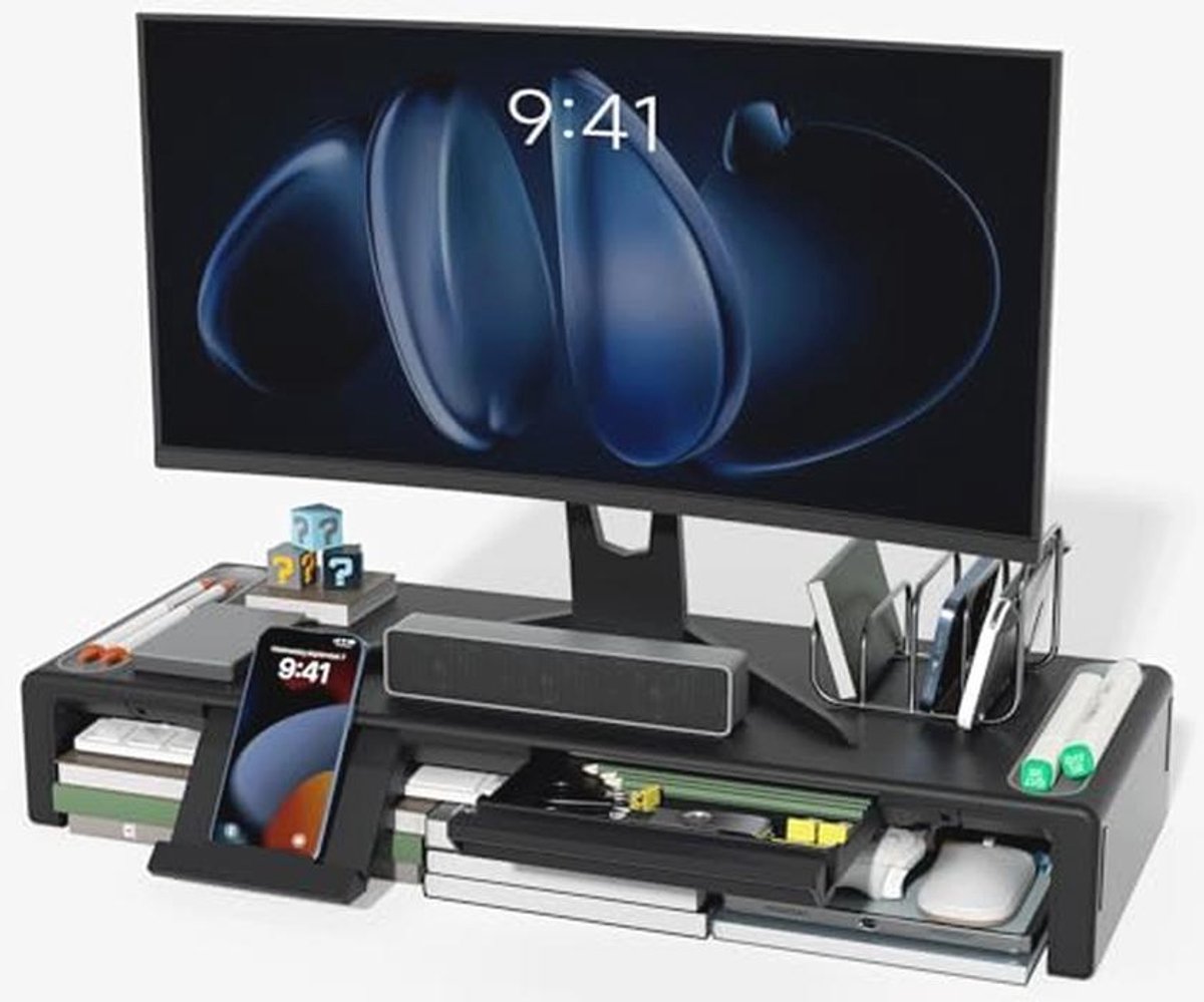 Monitorstandaard verhoger met opberglade - Ruimtebesparende, opvouwbare standaard voor computer en laptop