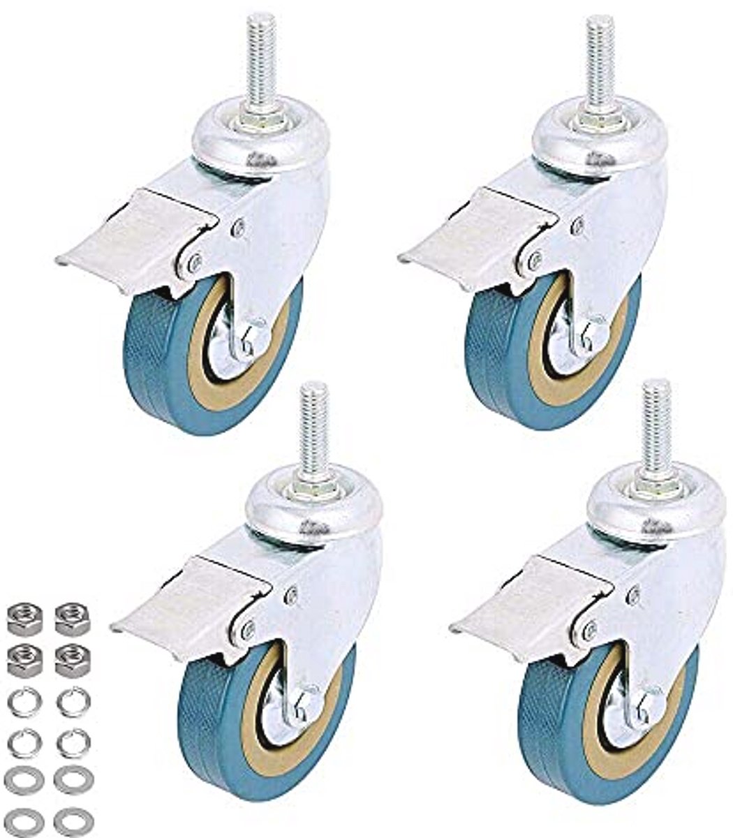 4-pack Vergrendelbare Zwenkwielen met Rem voor Trolleys en Meubels - 3" Diameter