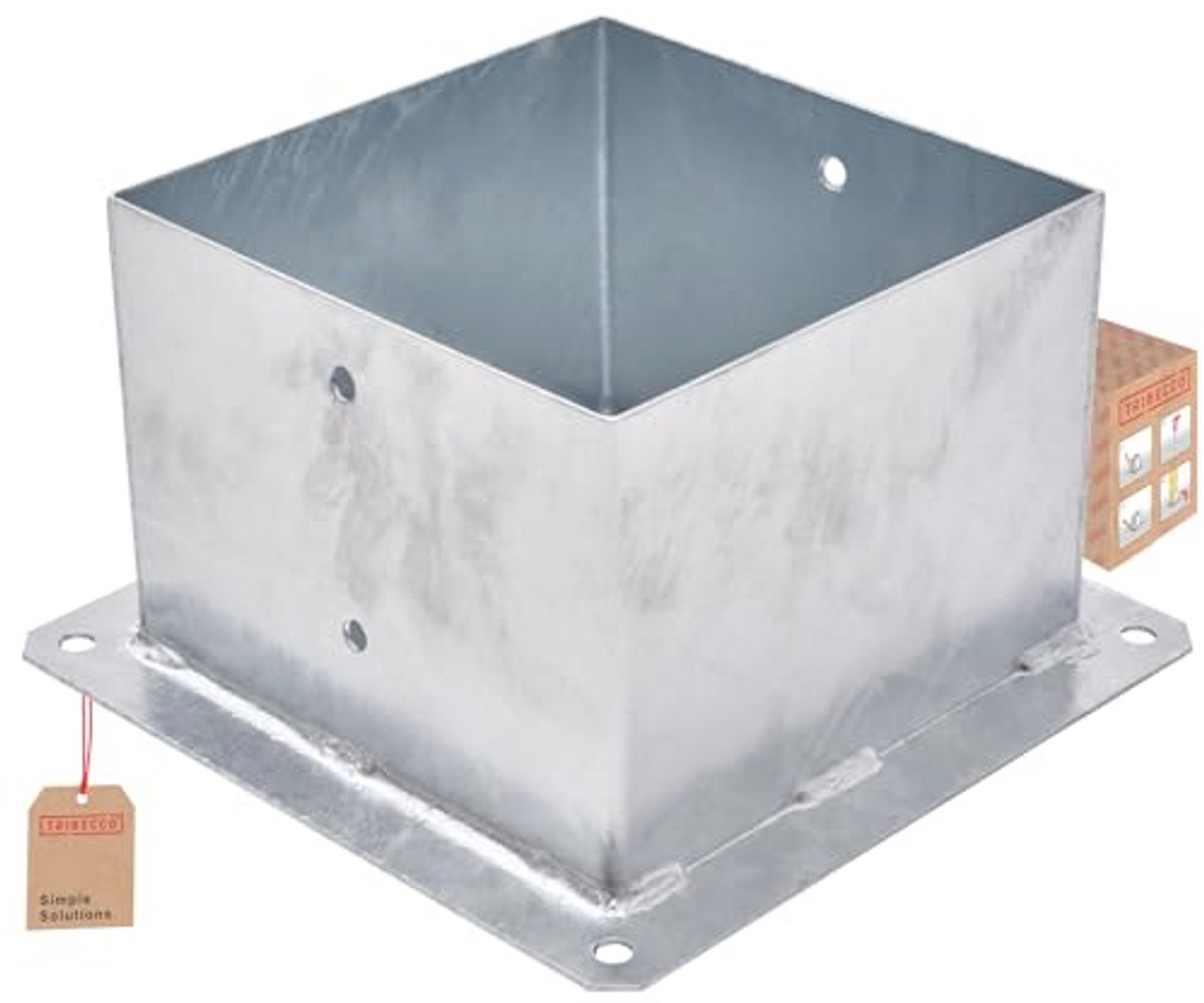 TRIBECCO Ground anchor with plug plate for square wooden posts 201 x 201 mm height 200 mm hot dip galvanized steel screw sleeve as anchoring for carports fences gate posts palisades