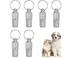 Welsberg Set van 6 adreshangers voor huisdieren, mini waterdichte gepersonaliseerde anti-verloren ID-tag capsule hanger met naamlabel voor kat hond kitten puppy halsband ultra licht aluminium, zilver