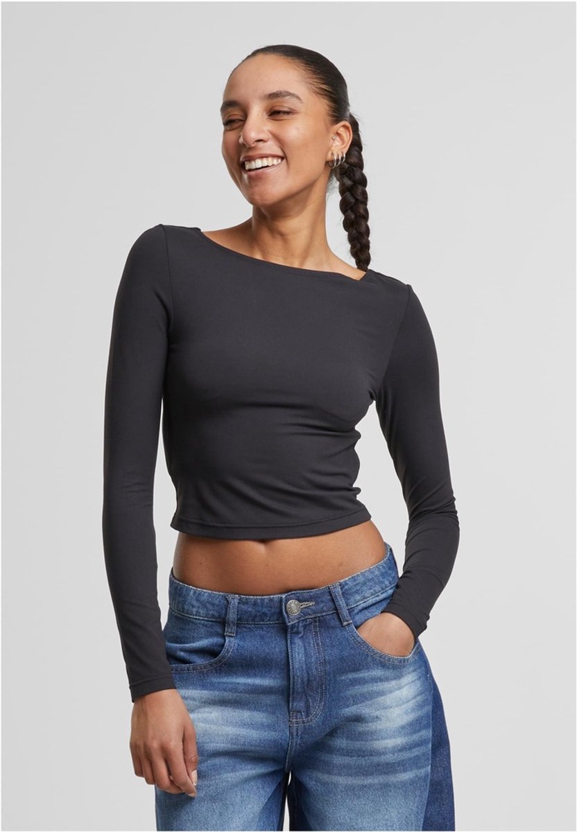 Urban Classics Slim Fit Lange Mouwen Top Vrouwen Dames Shirt met lange mouwen – XL Zwart