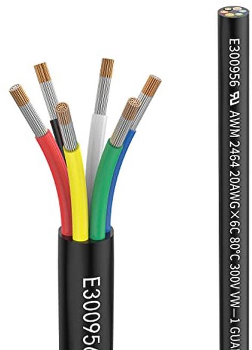 6-aderige verlengkabel 20 AWG 2 meter UL2464 voor 5/12/24/300 V