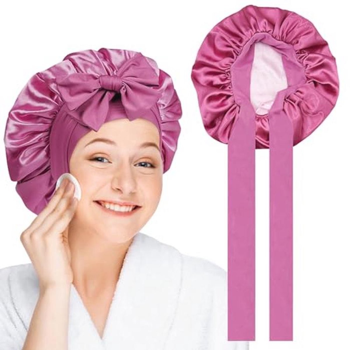 Zijden slaapcap voor krullend haar - Roze satijnen bonnet voor een comfortabele nachtrust