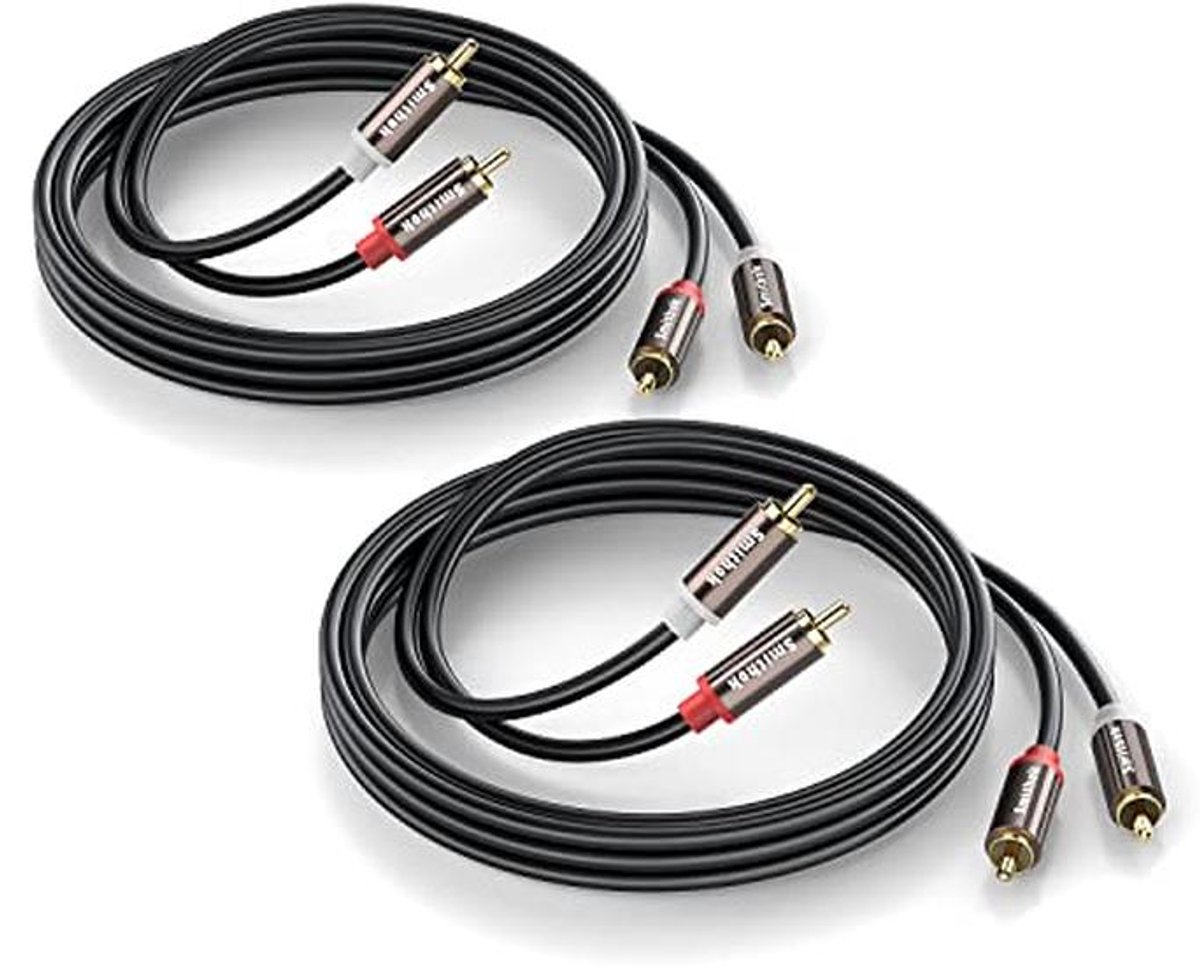 2-pack RCA-kabels 2-mannelijk naar 2-mannelijk - Hifi-geluid, afgeschermd, 24K vergulde connectoren voor optimale audiokwaliteit