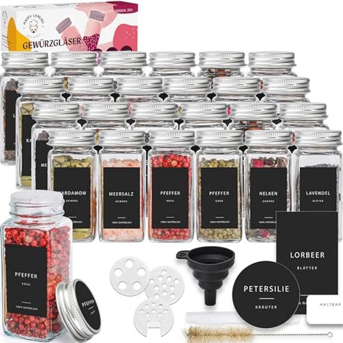 Kruidenpotjes Set van 24 - Vierkante Kruidenpotjes met Deksels en Etiketten