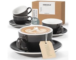 Cappuccinokopjes Set van 200 ml - Premium Aardewerk Koffiekopjes met Schoteltjes - Handgemaakt - Moderne Design