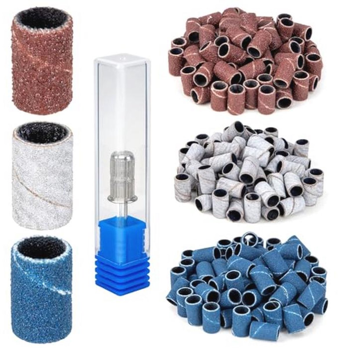 Madenia Schuurhulzen Nagelfrees Hulpstukken, 80#150#240 Korrel 210 Stuks Schuurkapjes Nagelfrees bits voor Nagelboren voor Acryl Gel Nagels Manicure Pedicure Hulpstukken