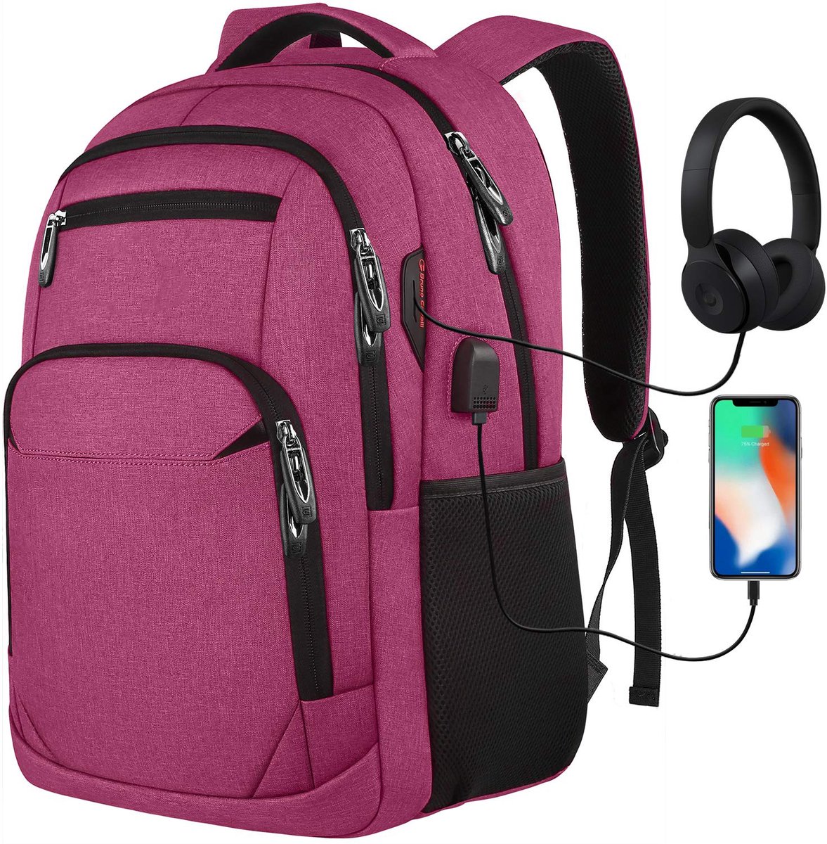 STILVORA Reistassen - Rugzak Travel Rugzak Met Laptopvak, Grote Capaciteit Rugzak 17,3'' Met USB-Poort, Side Pockets En Stevige Oxford-Stof, Rosérood