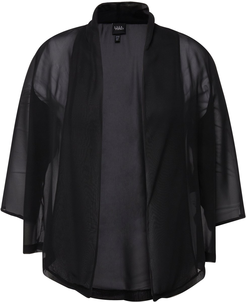Ulla Popken - Dames - Chiffon jasje oversized sjaalkraag 3/4-mouwen - Zwart - Maat 42+