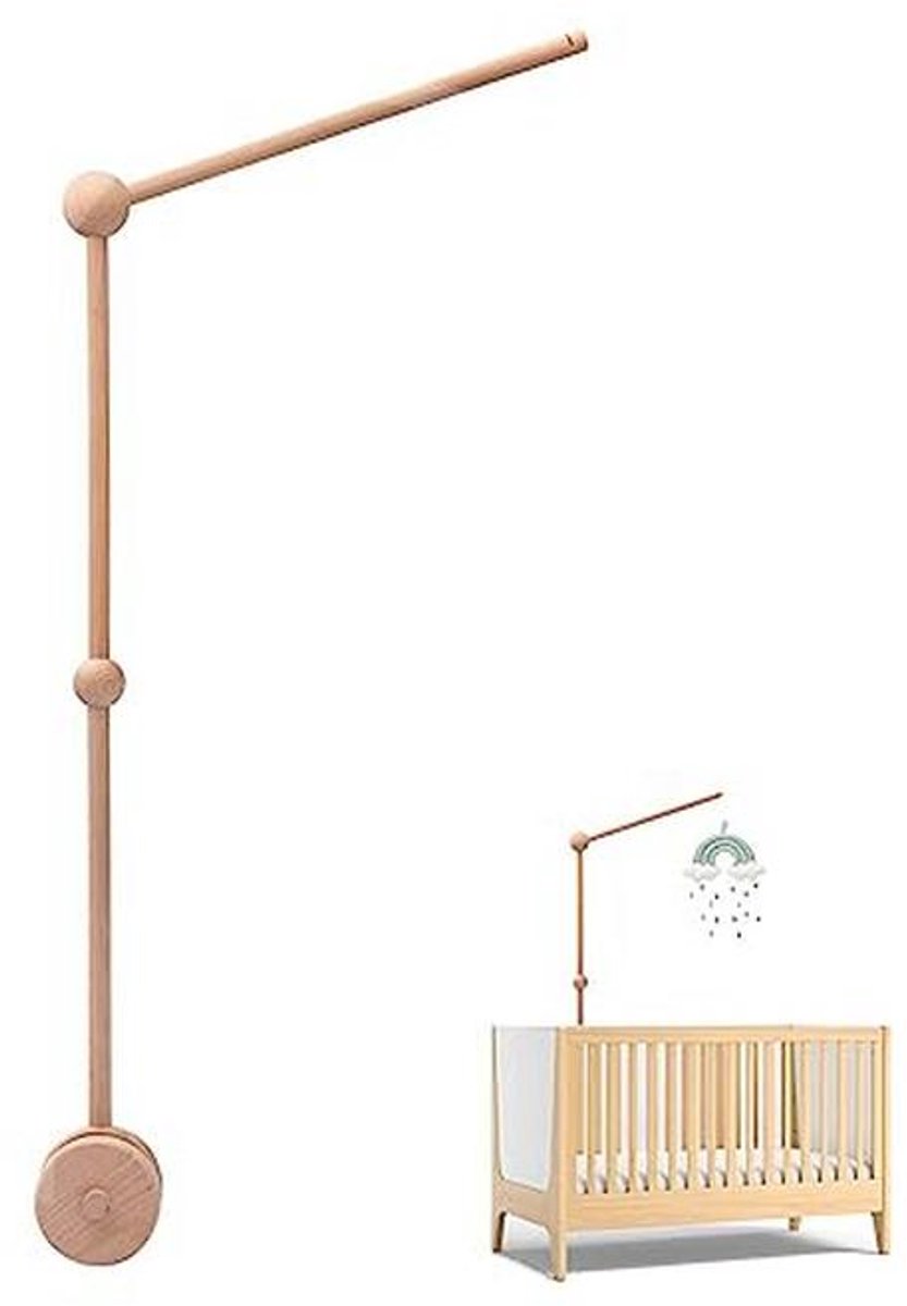 Mobiele Babywieghouder - Houten Houder voor Kindermobiel - Babybedbevestiging - Decoratieve Bedbelhouder