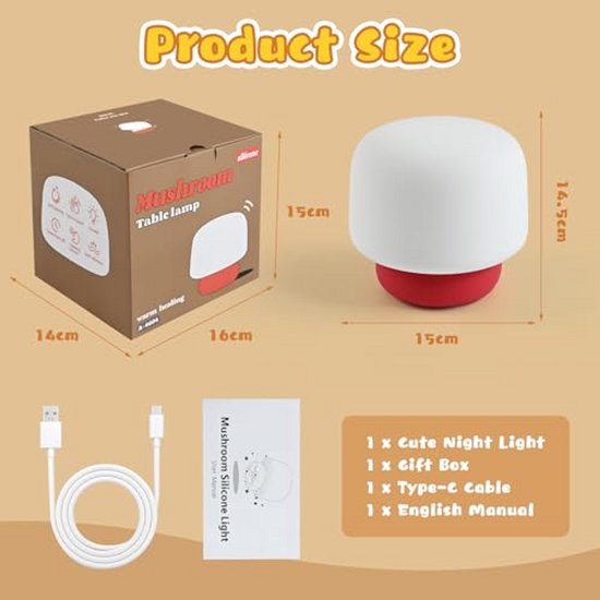 Siliconen Paddenstoelnachtlampje - USB Oplaadbaar LED Nachtlamp voor Kinderen - Slaaplampje met Timer en Geluidseffecten van Lumidoe — afbeelding 4
