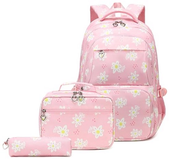 COEQINE 3 Stuks Meisjes Rugzak met Lunchbox met Riem Grote Capaciteit