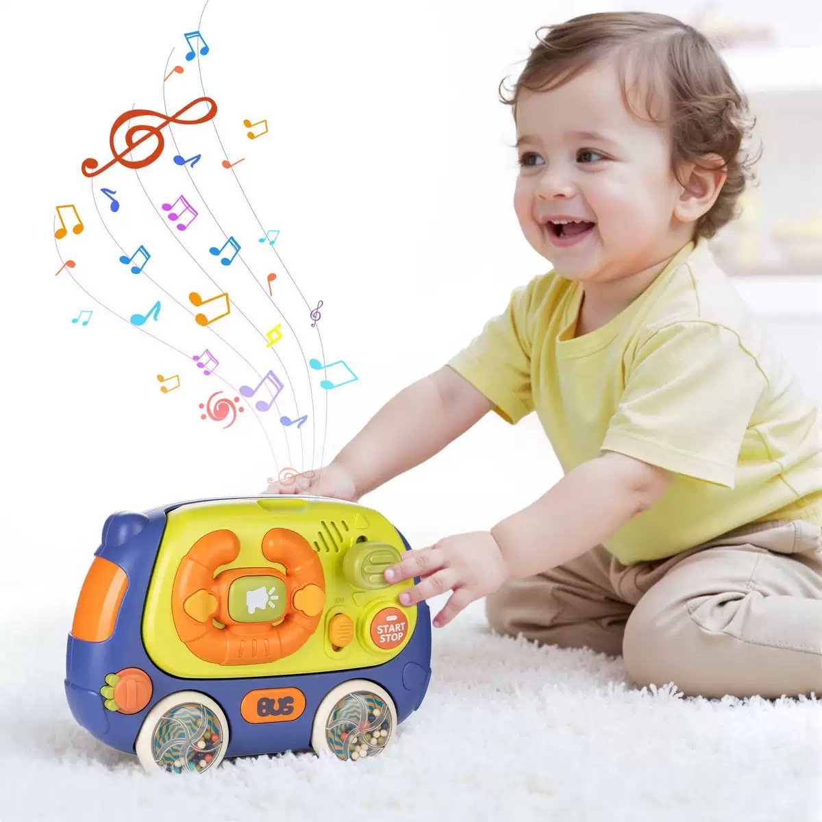 OODBLUE Baby Fun Bus – Interactief Licht & Muziek Speelgoed – Activiteitenspaneel – Educatief Motoriek Speelgoed 12M+