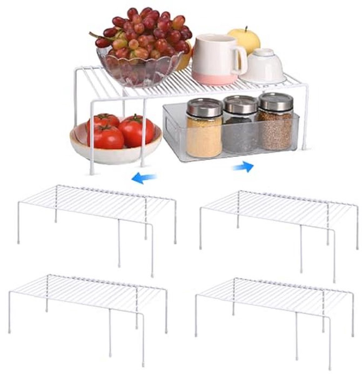 4-Pack Uitbreidbaar Medium Keuken Organizer Rek voor Kruidensystemen en Opberging