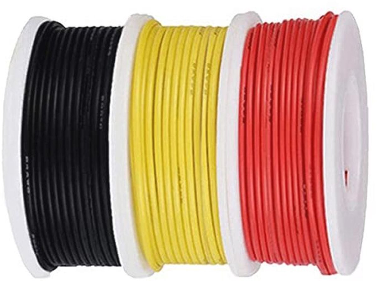24 AWG siliconen draadset - 300 V elektrodraad assortiment in 3 kleuren - 7 meter per kleur voor doe-het-zelvers