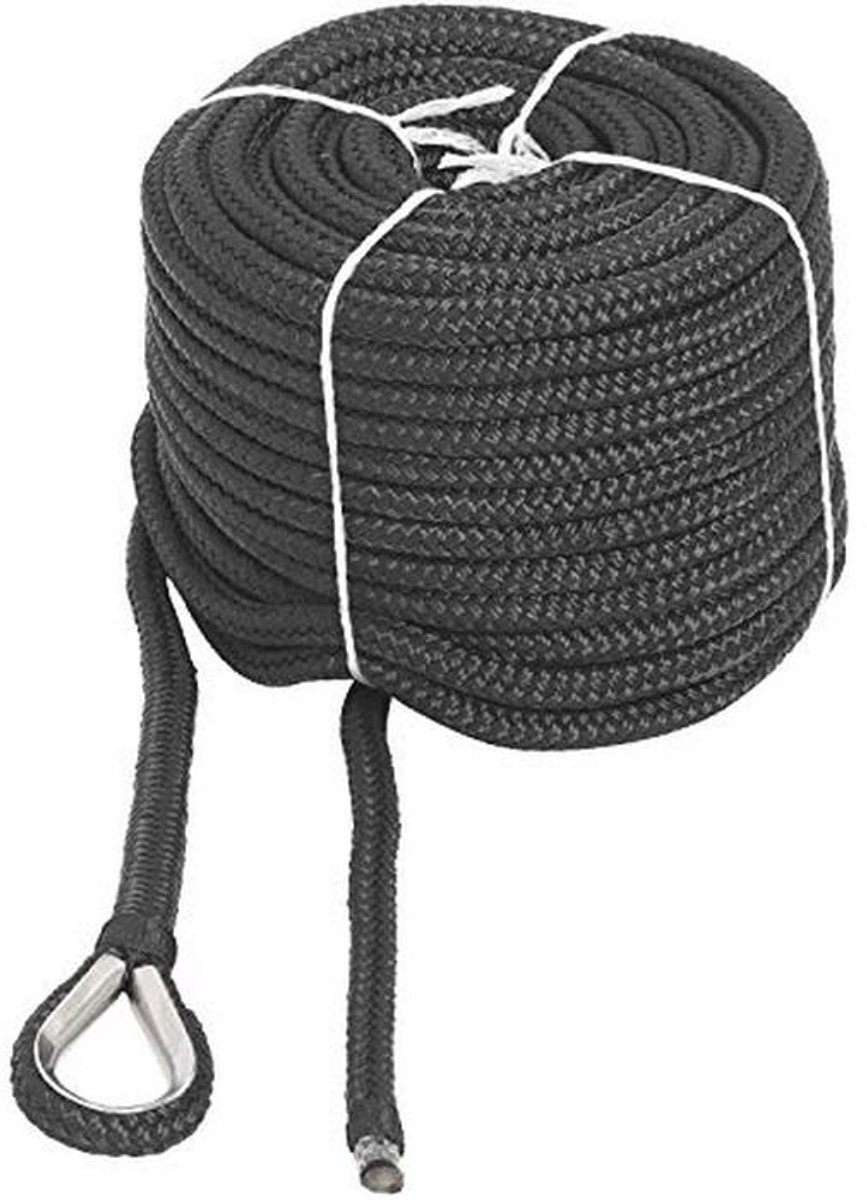 Dubbelgevlochten Nylon Ankerlijn 1/2" x 100' met RVS Thimble - Veilige Werkbelasting 1.020 Lbs, Treksterkte 5.100 Lbs