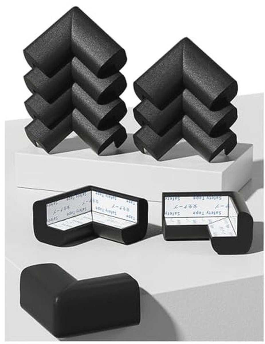 Babyhoekbeschermers voor Meubels - Veiligheidsbescherming voor Tafel en Hoeken - 10 Soft Corner Cushion Kussens (Zwart)