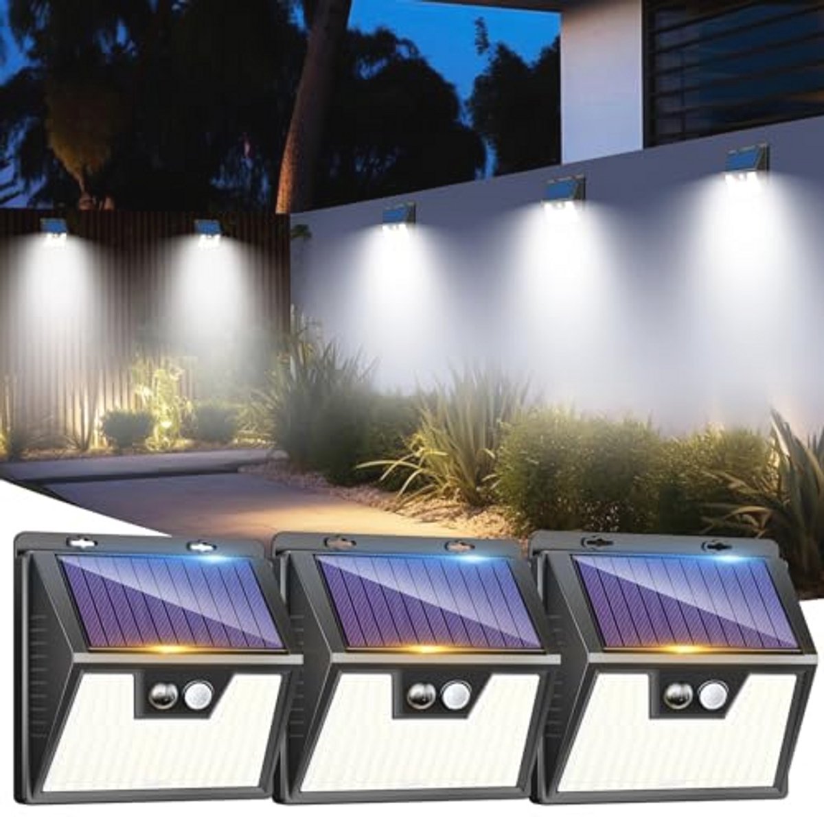 Set van 3 Zonnelampen voor Buiten met Bewegingssensor en 176 LEDs - Waterdichte Buitenverlichting voor Tuin en Garage