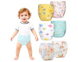 6-pack baby-trainingsbroekjes - Trainingsbroekjes voor baby's - Ademende katoenen luiers voor kinderen - Wasbaar - Herbruikbaar - Geschikt voor jongens en meisjes - Maat 110
