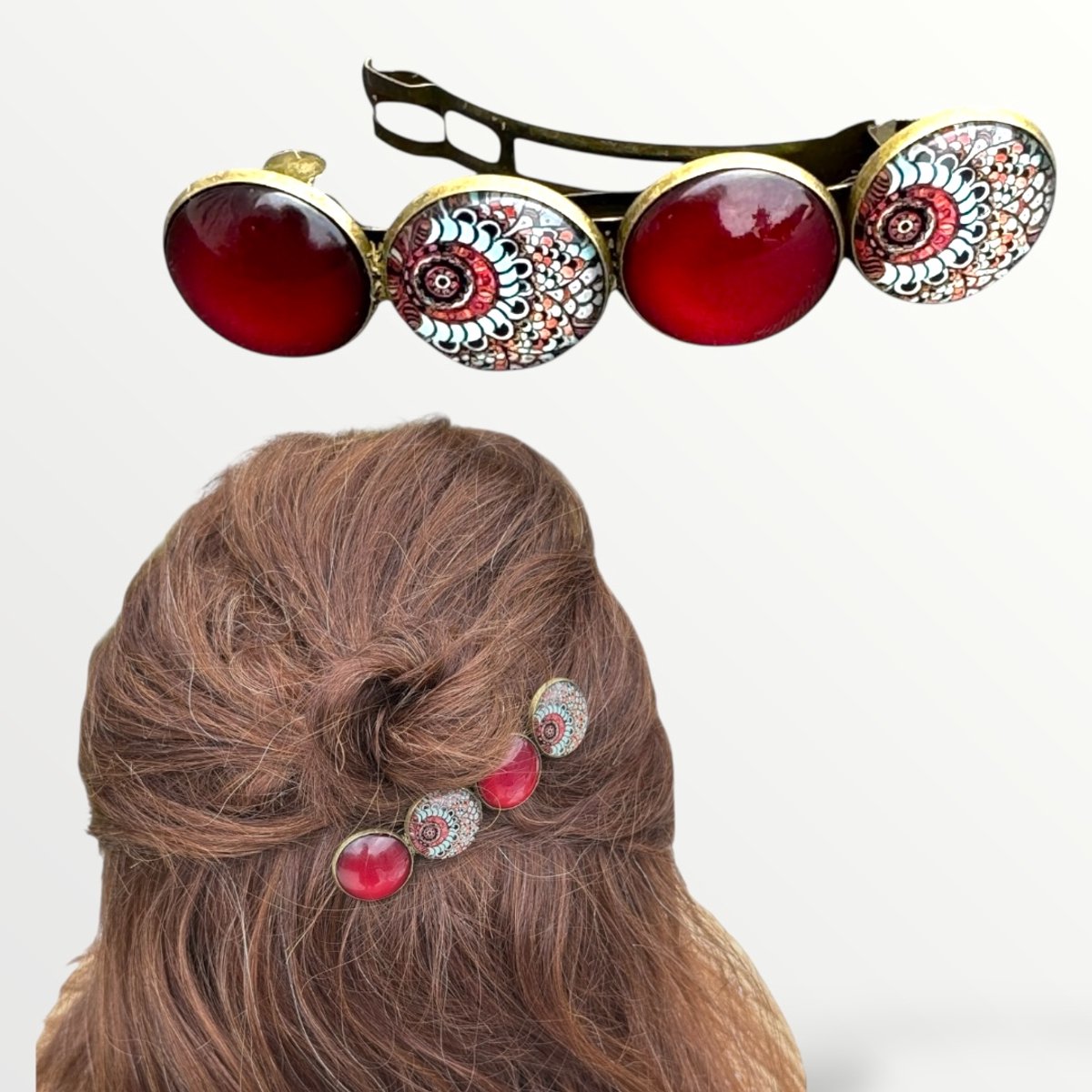 Hairpin.nu Op zoek naar een leuke haarspeld? Ontdek de Color Hairclip XL glas cabochon haarspeld bruinrood mix