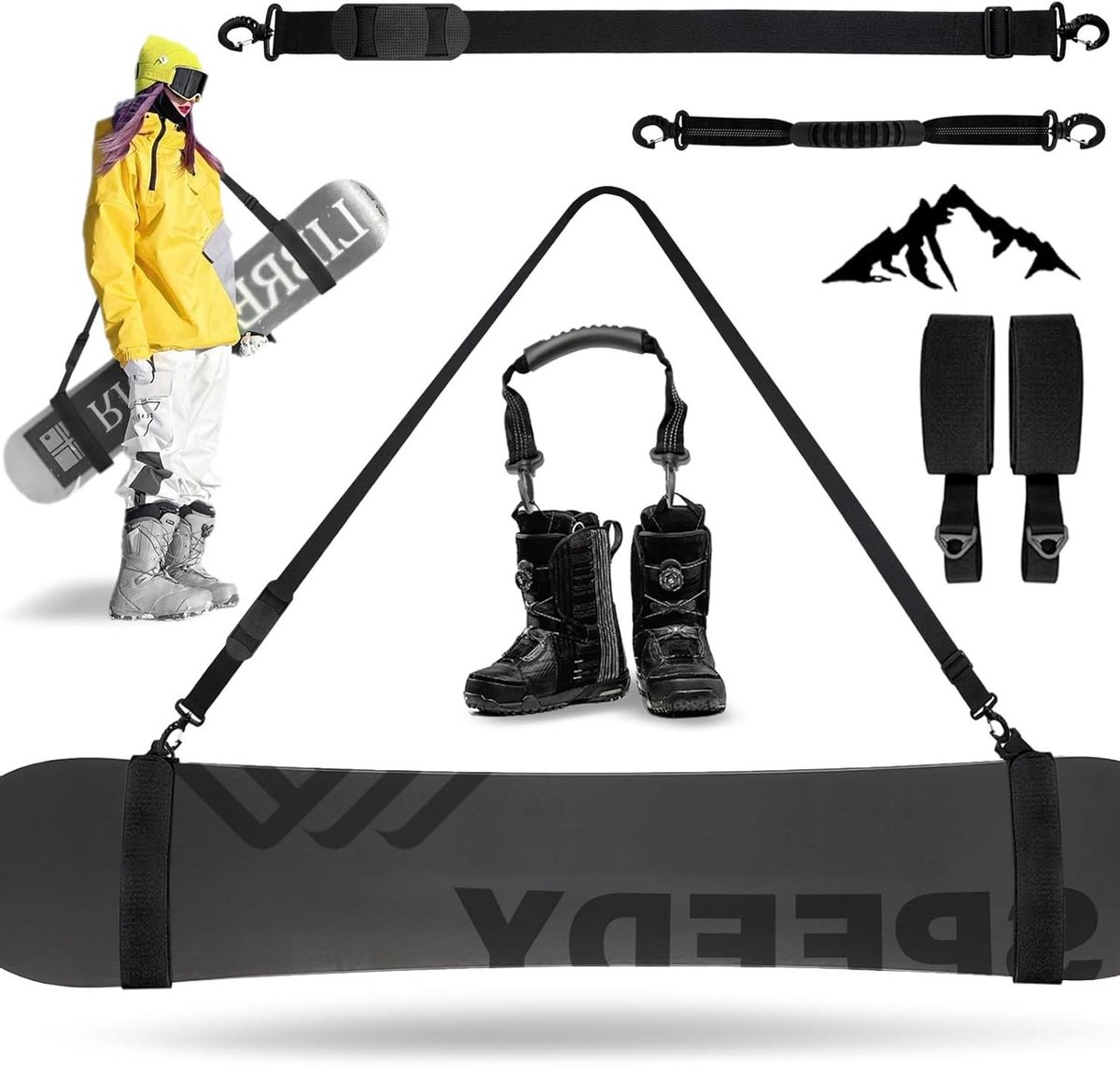 CSGoods - Verstelbare Schouderriemen voor Ski's, Snowboards en Wandelspullen - Ski-accessoires voor Volwassenen en Jongeren - Universele Rugbescherming