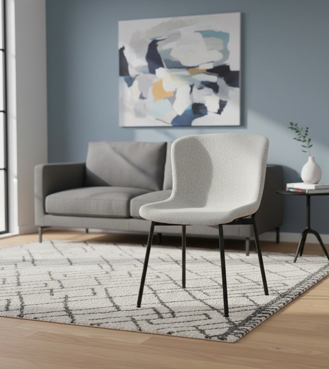 Comfortabele Bouclé Eetkamerstoel Skagen Deluxe - Zwart - Skagen Deluxe Beige Zwart Metalen - Medahomestore