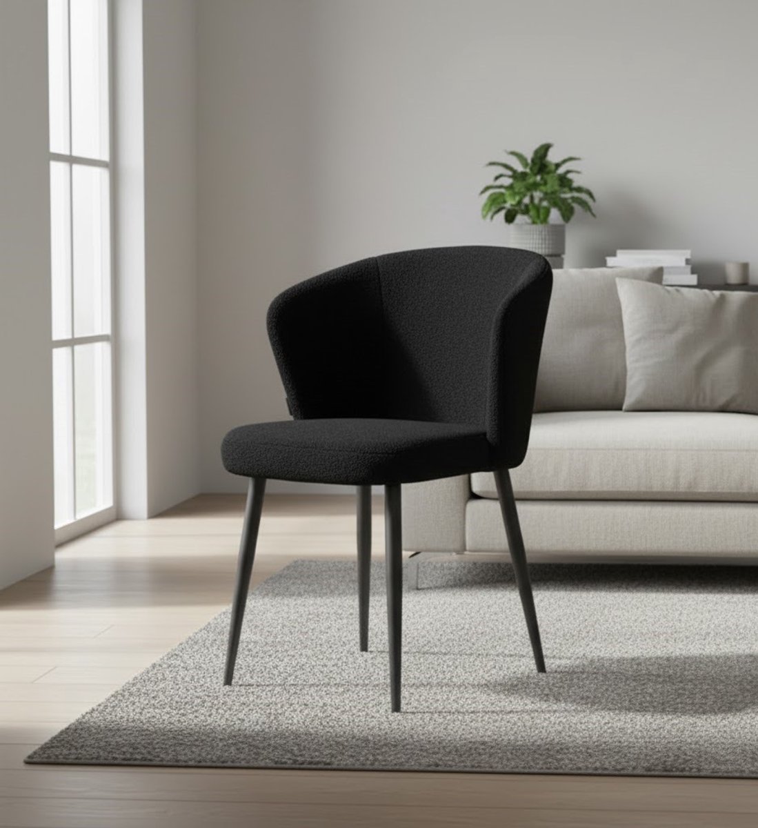 Comforta Luxe Eetkamerstoel Zwart Teddy - 58x60x85 cm - Zwart - Zwart Teddy – Ergonomisch Design - Medahomestore