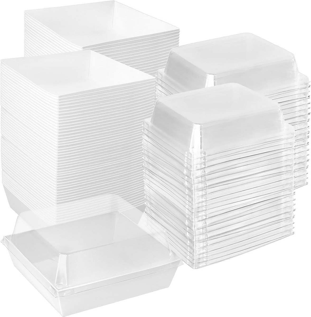 CSGoods - Taartplakdozen 100 stuks 13,5 x 12,5 x 6 cm - Cupcakecontainer - Vierkante taartdozen met deksels