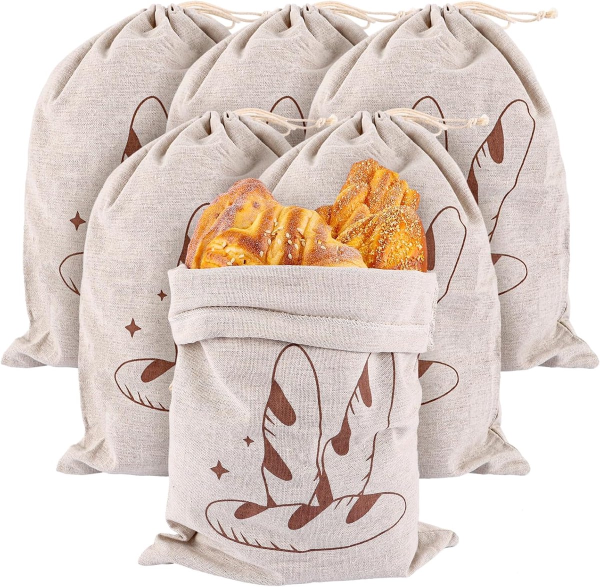 Linen Set of 6 - 30 x 40 cm - Herbruikbare Vershoudzak voor Brood - Baguette - Fruit - Groenten