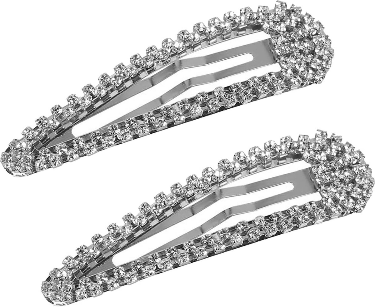 Set van 2 Zilveren Metalen Haarclips met Strass Steentjes voor Vrouwen