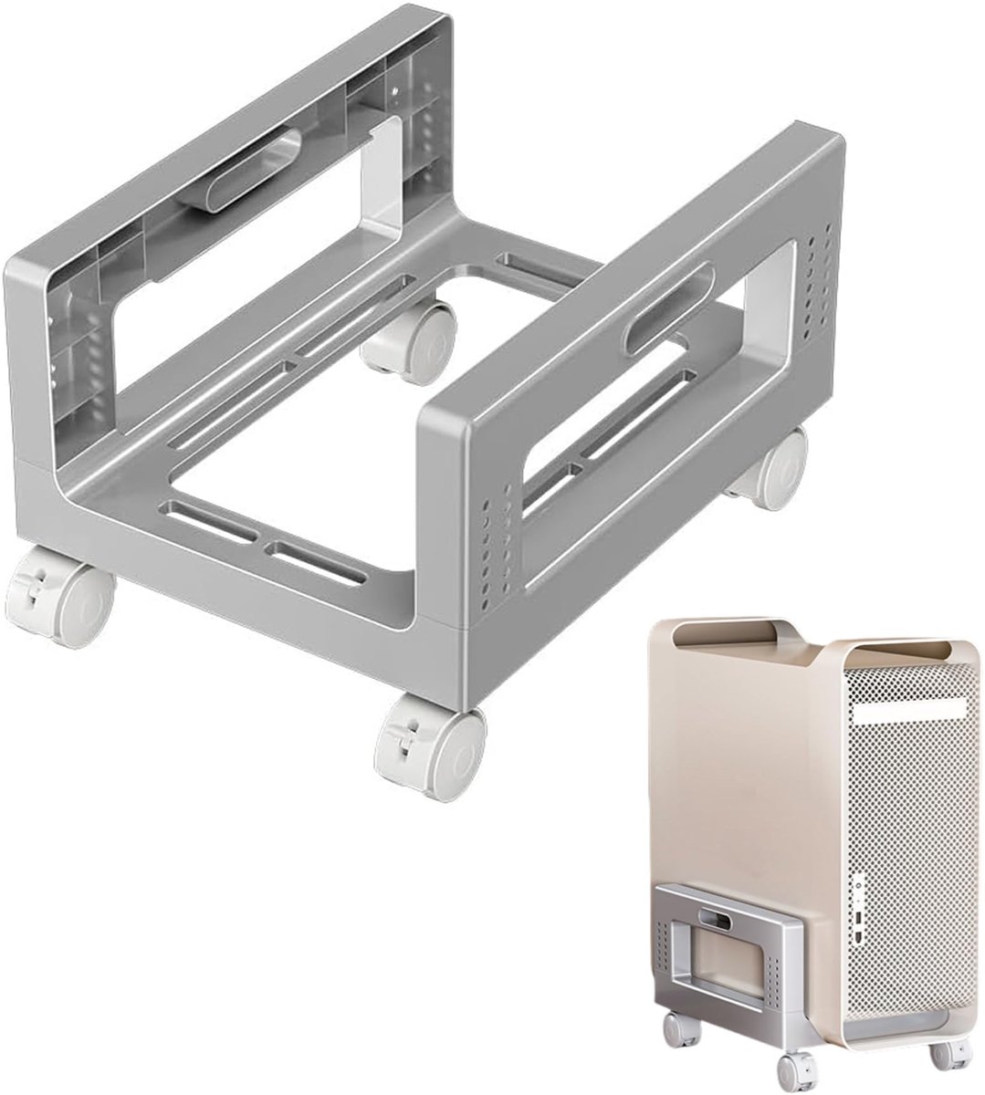 Unyqoos® Adjustable computer trolley with wheels and ventilation for optimal cooling