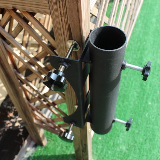 VANROUG Heavy Duty Balkonparapluhouder – Klem Voor Hek Of Bank – Past Op Palen Van 20-63 Mm – Stevig Staal Met Anti-roest Coating – Geschikt Voor Parapludiameter 23-38 Mm