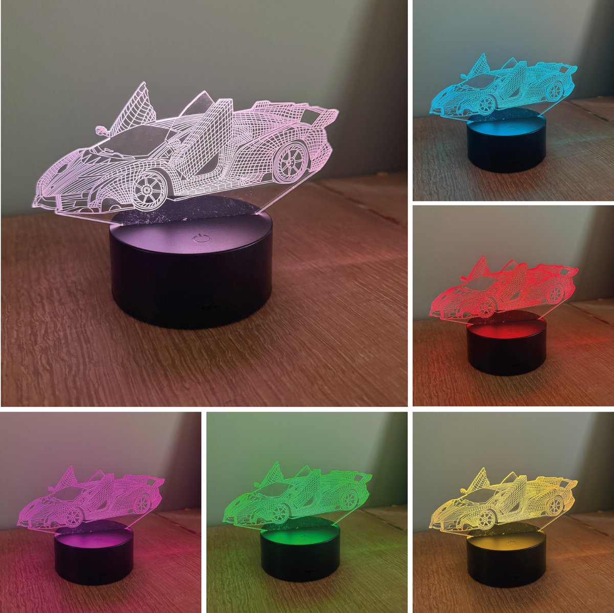 Klarigo® Nachtlamp – Lamborghini - Roadster - Sportwagen - Auto - 3D LED Lamp Illusie – 16 Kleuren – Bureaulamp – Nachtlampje Kinderen – Creative lamp - Afstandsbediening
