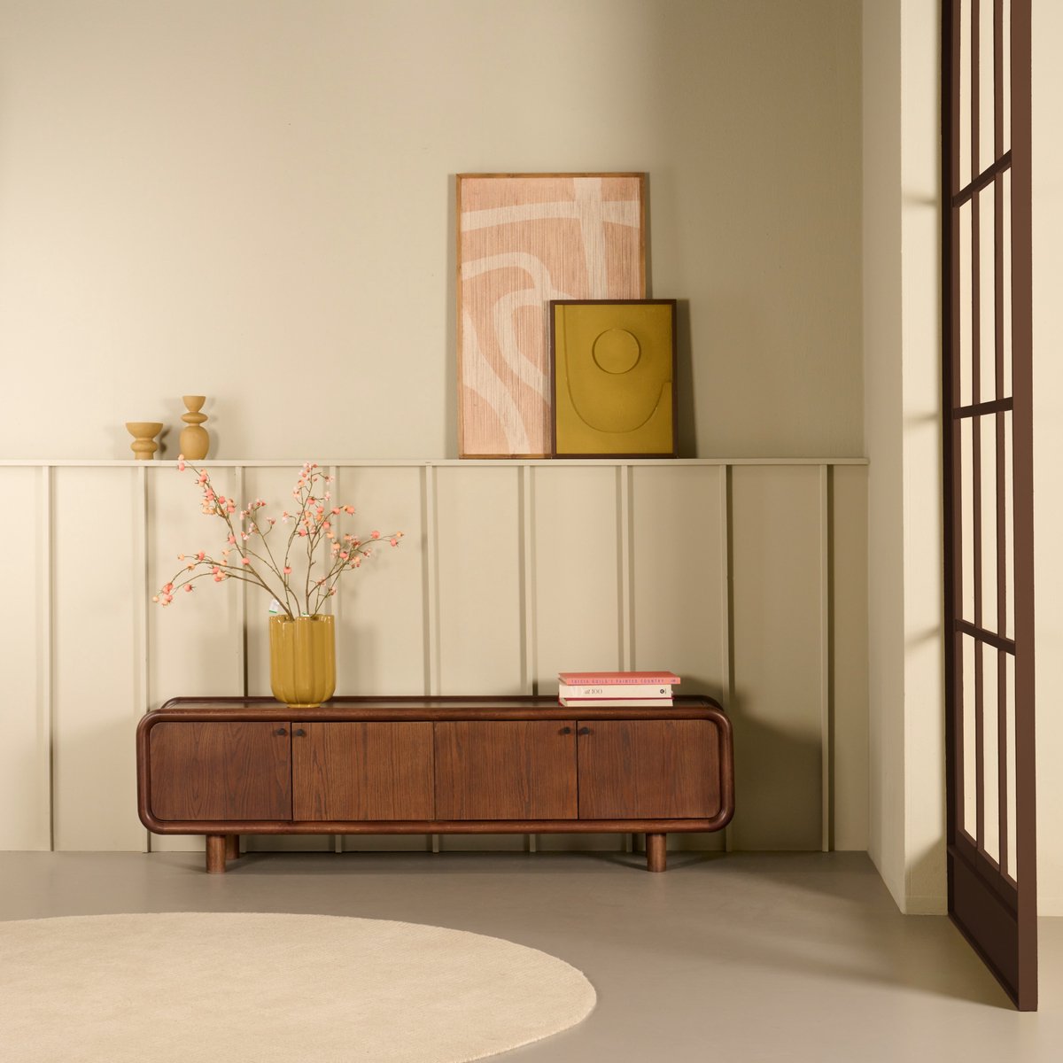 TV-meubel Boogie - Donkerbruin eiken - Rond design - Gemonteerd