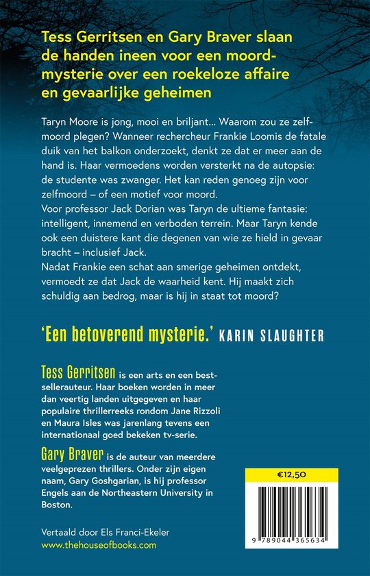 Boek met de titel 'De studente' van Tess Gerritsen en Gary Braver.