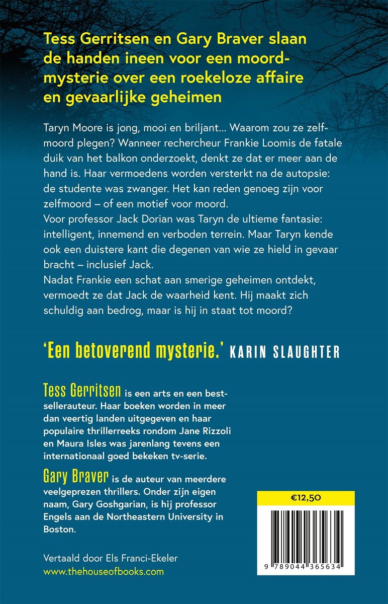 Boek met de titel 'De studente' van Tess Gerritsen en Gary Braver.