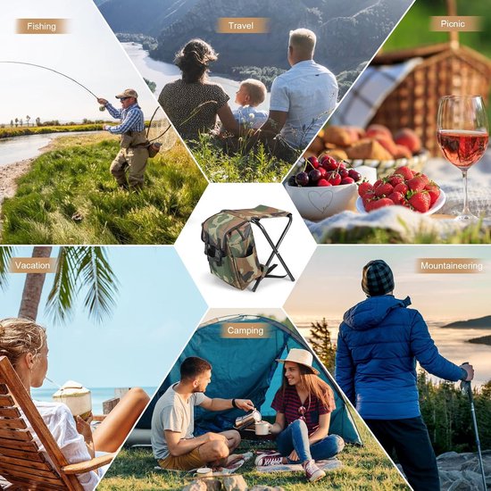 Rugzakstoel - klapstoel - Waterdichte Opklapbare Campingstoel Rugzakstijl - 3 IN 1 stoel - Vissersstoeltje met rugzak - Viskrukje - Lichtgewicht Draagbare Zitplaats - Multi-Functionele Visstoel & Wandelstoel voor Outdoor Activiteiten — afbeelding 5