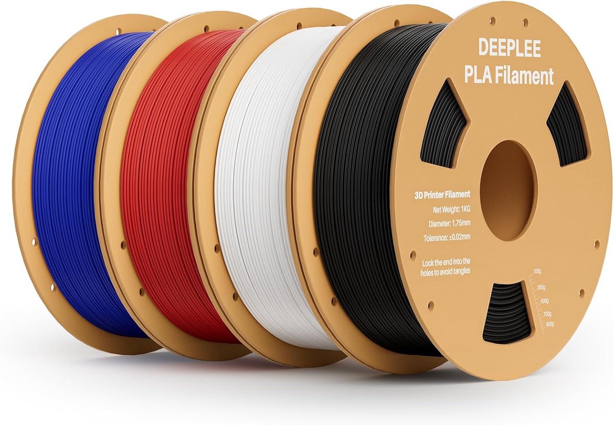 3D Printer Filament PLA 1,75 mm Set 4 kg Zwart Wit Rood Blauw