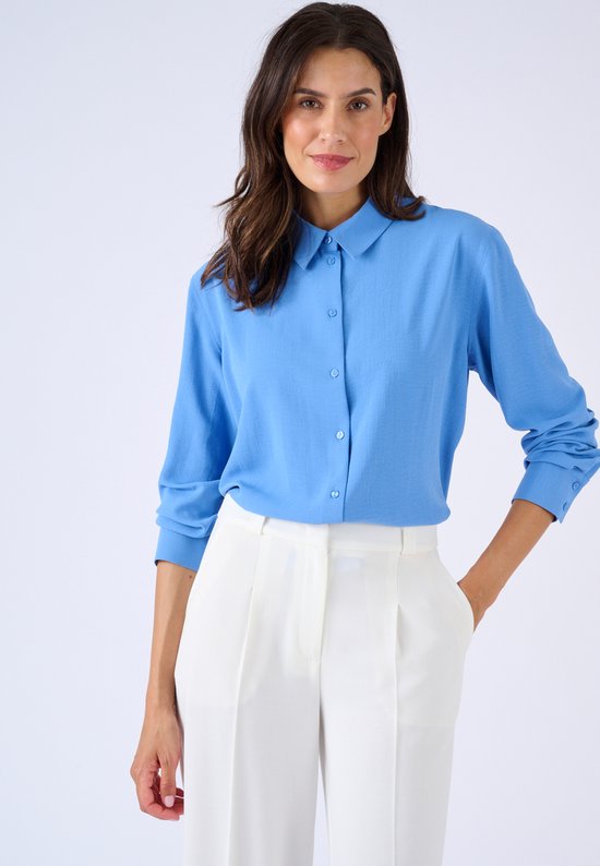 Damart - Blouse unie en tissu en relief - Dames - Blauw - 50