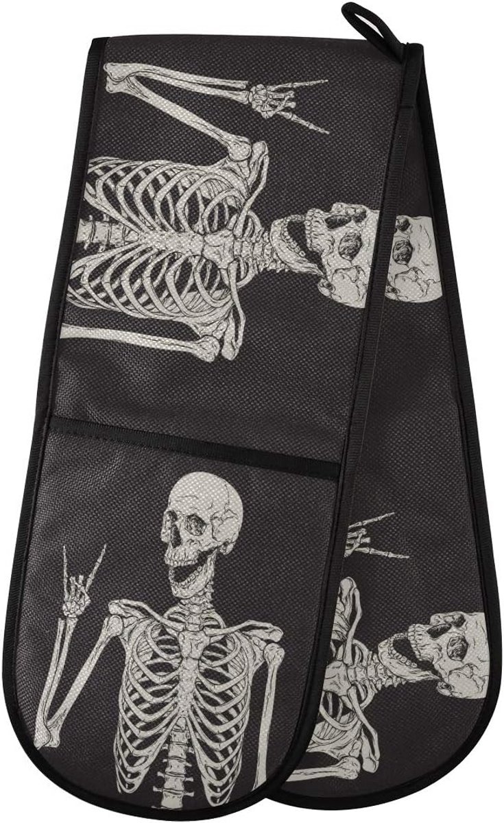 Set van 2 Hittebestendige Ovenwanten met Skeletprint voor Koken en Bakken