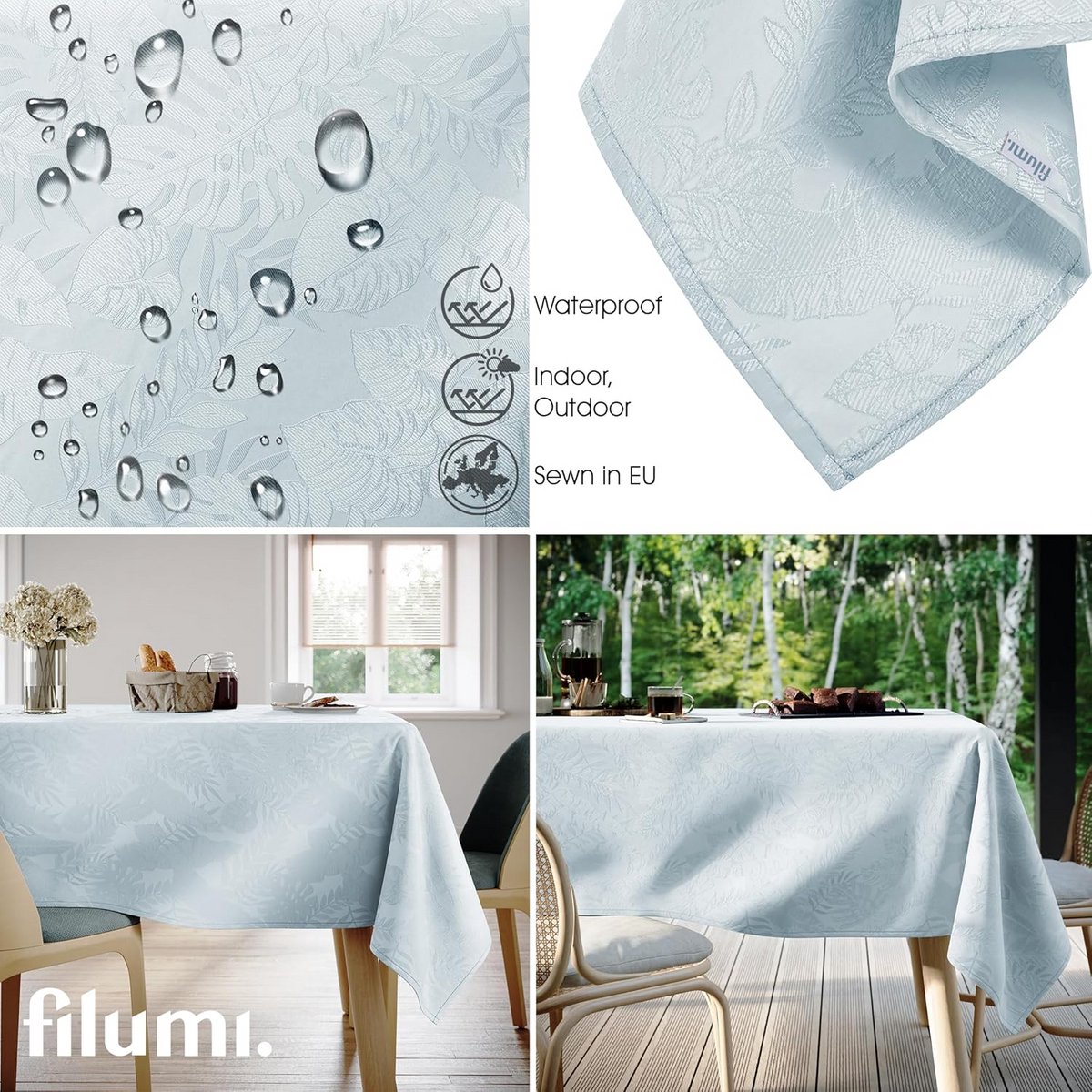 Tafelkleed 140x320 cm Zilver Monstera Patroon Afwasbaar Binnen Buiten